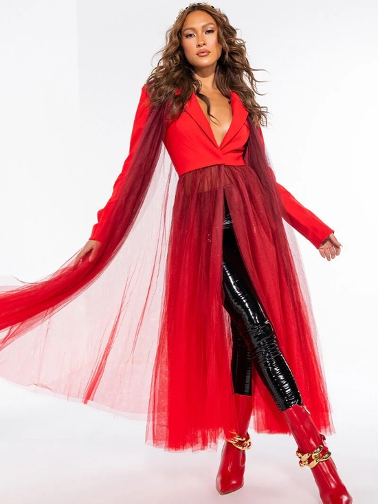 AKIRA Jackets & Blazers - AKIRA Bold Red Layered Tulle Trench